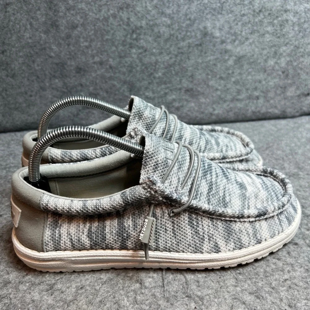Hey Dude Wally Sox Grey White Marl Knit Slip On Loafers Mens Shoes Size 8